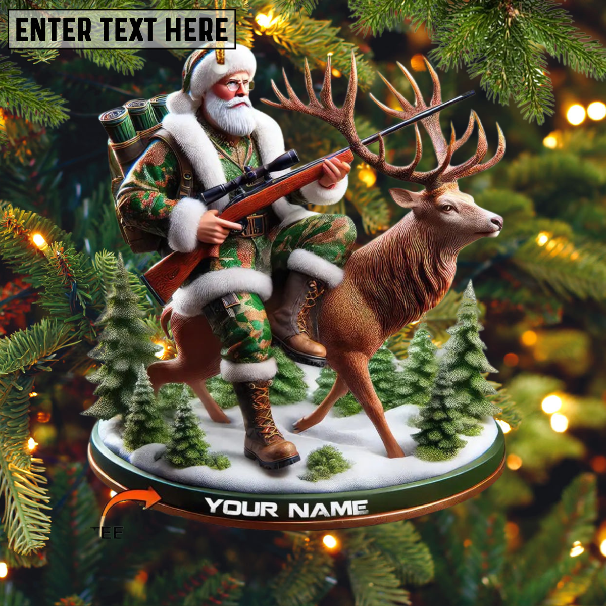MollyTee Custom Name Santa Deer Hunting Ornament, Deer Hunter Christmas Gift - image 1