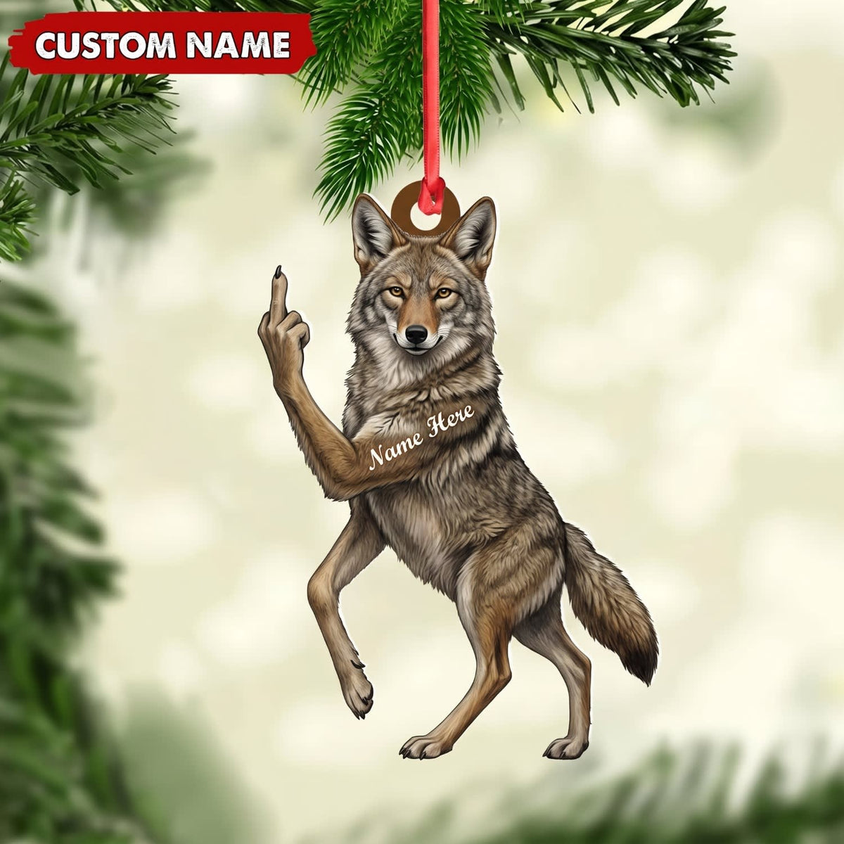 MollyTee Coyote Hunting Middle Finger Gesture Funny Coyote Hunter Gift Customized Name 3D-Look Keychain And Ornament - image 1
