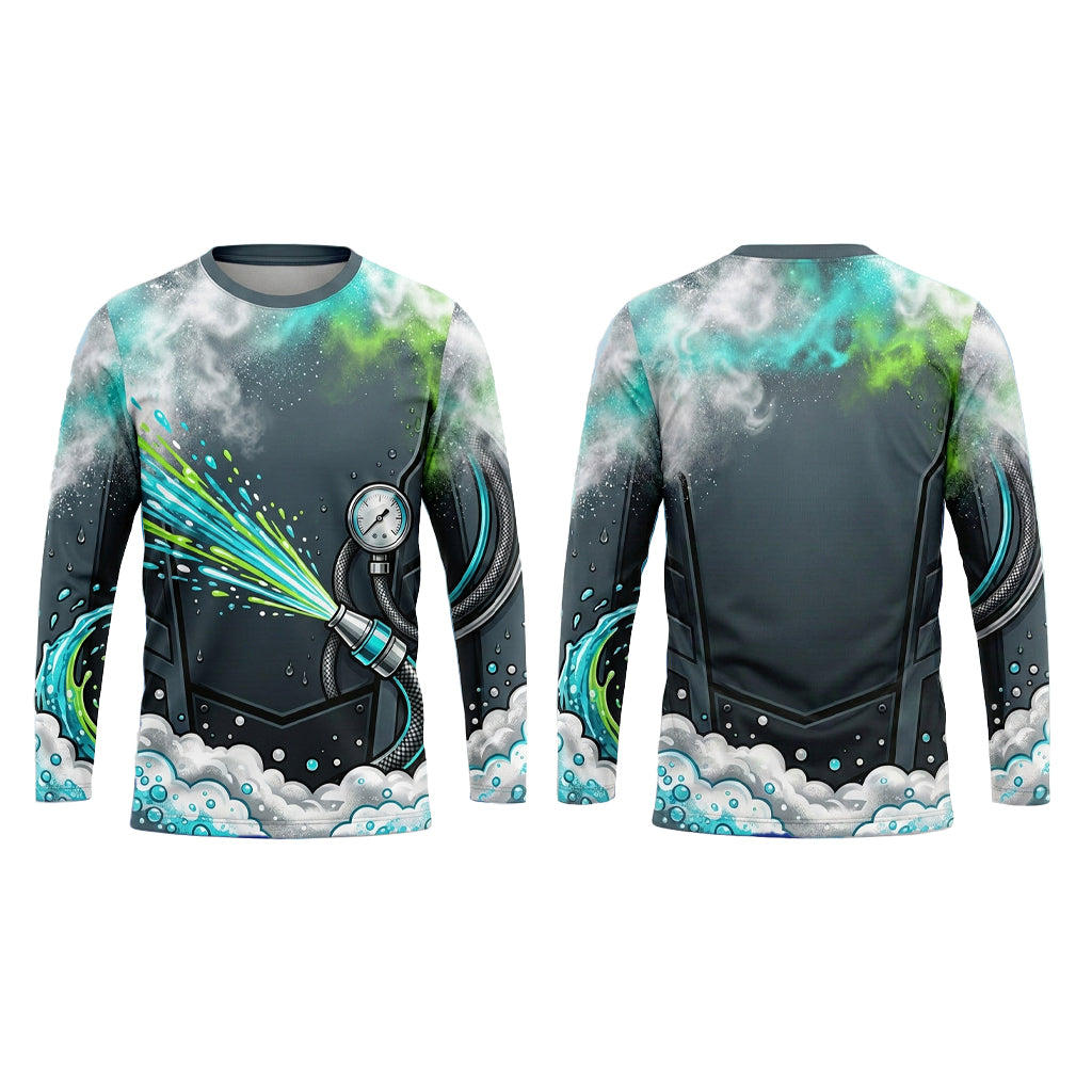 Custom Cyan Jet Crew Pressure Washing Shirt