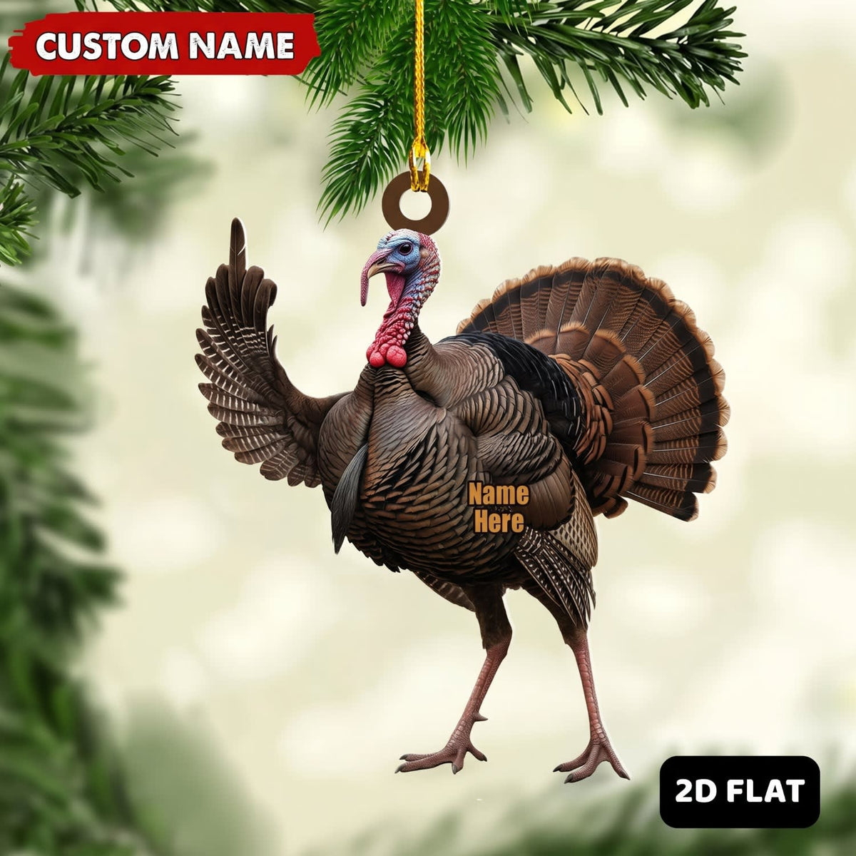 MollyTee Turkey Hunting Middle Finger Gesture Turkey Hunting Christmas Gift Customized Name 3D-Look Keychain And Ornament - image 1
