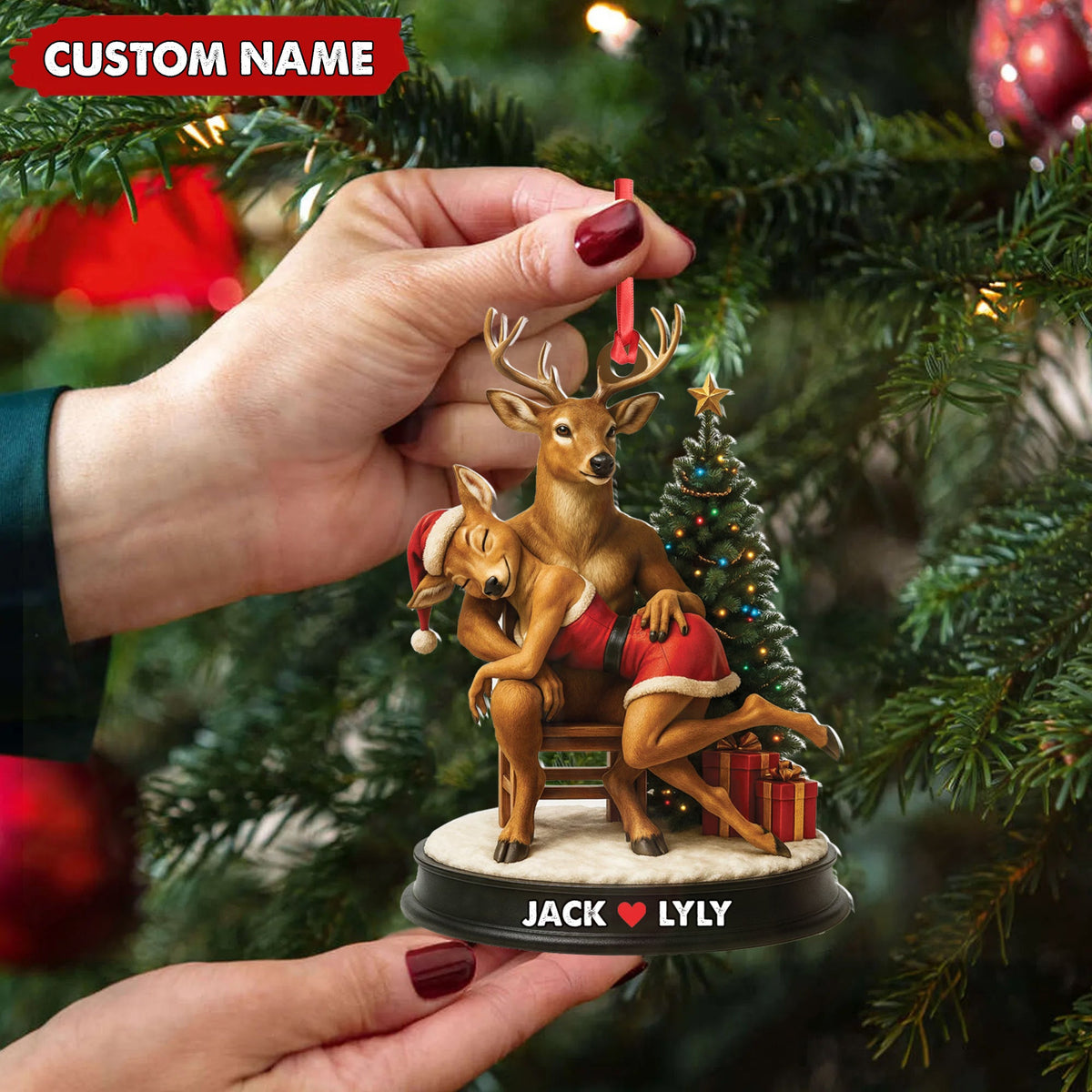 MollyTee Personalized Acrylic Deer Couple Christmas Ornament - Romantic Holiday Decor for Couples & Wildlife Lovers - image 1