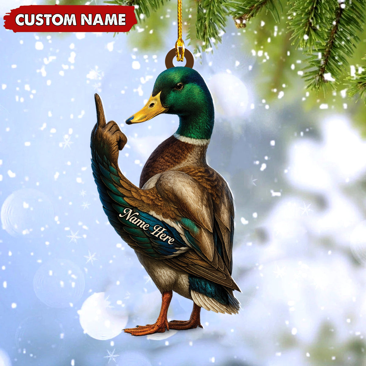 MollyTee Personalized Funny Duck Fukin' Finger Hunting Acrylic Christmas Ornament Custom Gift for Hunters - image 4