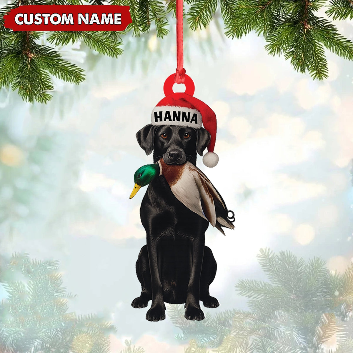MollyTee Personalized Hunting Dog Christmas Ornament with Duck - Custom Name Lab Retriever Holiday Decor - image 2