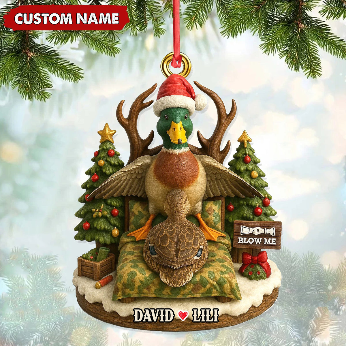 MollyTee Funny Duck Hunter Couple Ornament, Personalized Christmas Gift for Hunting Lovers - image 1