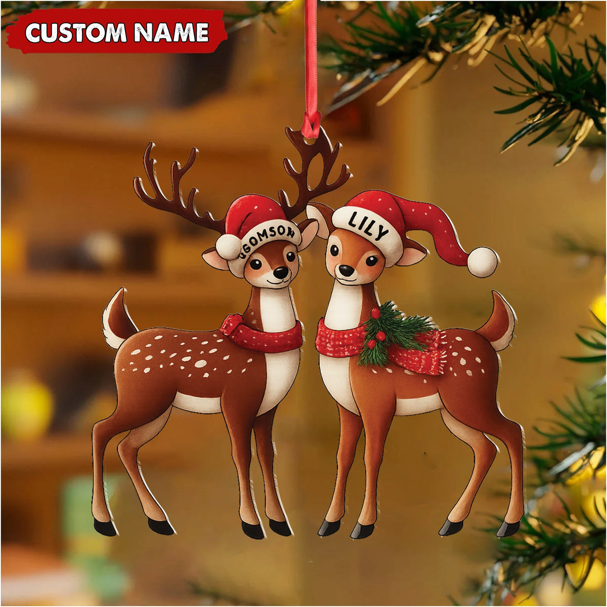 MollyTee Personalized Couple Reindeer Acrylic Ornament - Cute Custom Deer Christmas Tree Gift for Couples - image 3