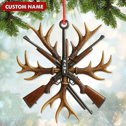 MollyTee Custom Name Hunting Ornament, Antlers and Rifles Christmas Decor for Hunters - image 2