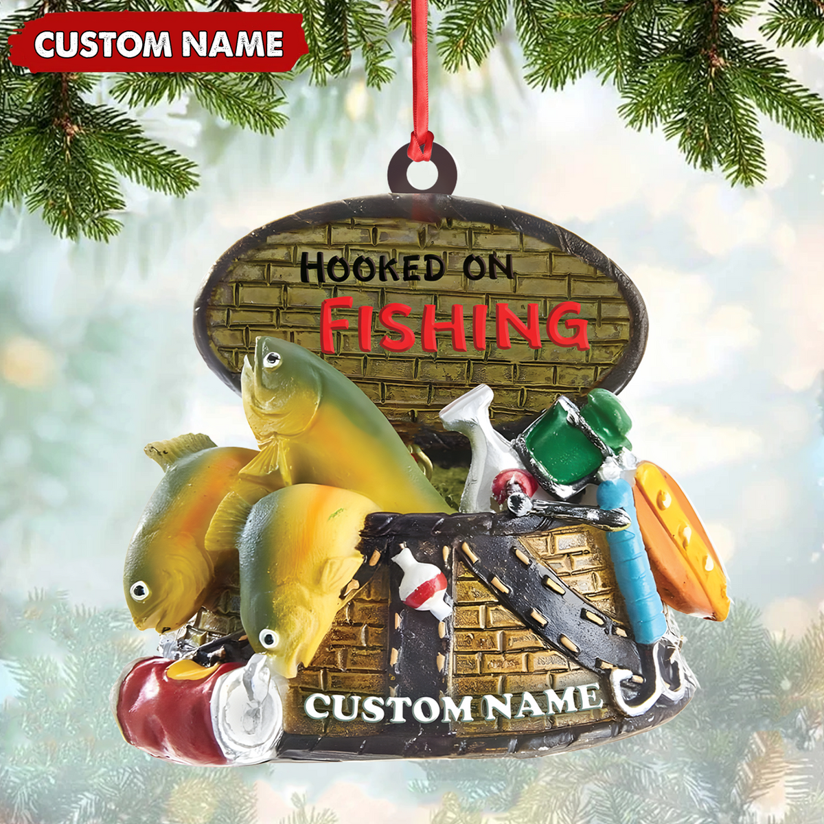 MollyTee Custom Fishing Ornament - Personalized Hooked on Fishing Christmas Decoration - image 1