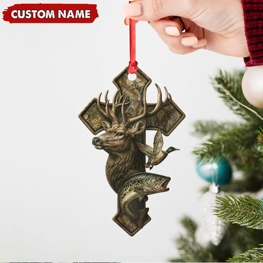 MollyTee Personalized Hunter Acrylic Ornament - Deer, Duck & Fish Cross Design for Christmas Tree Decor - image 2