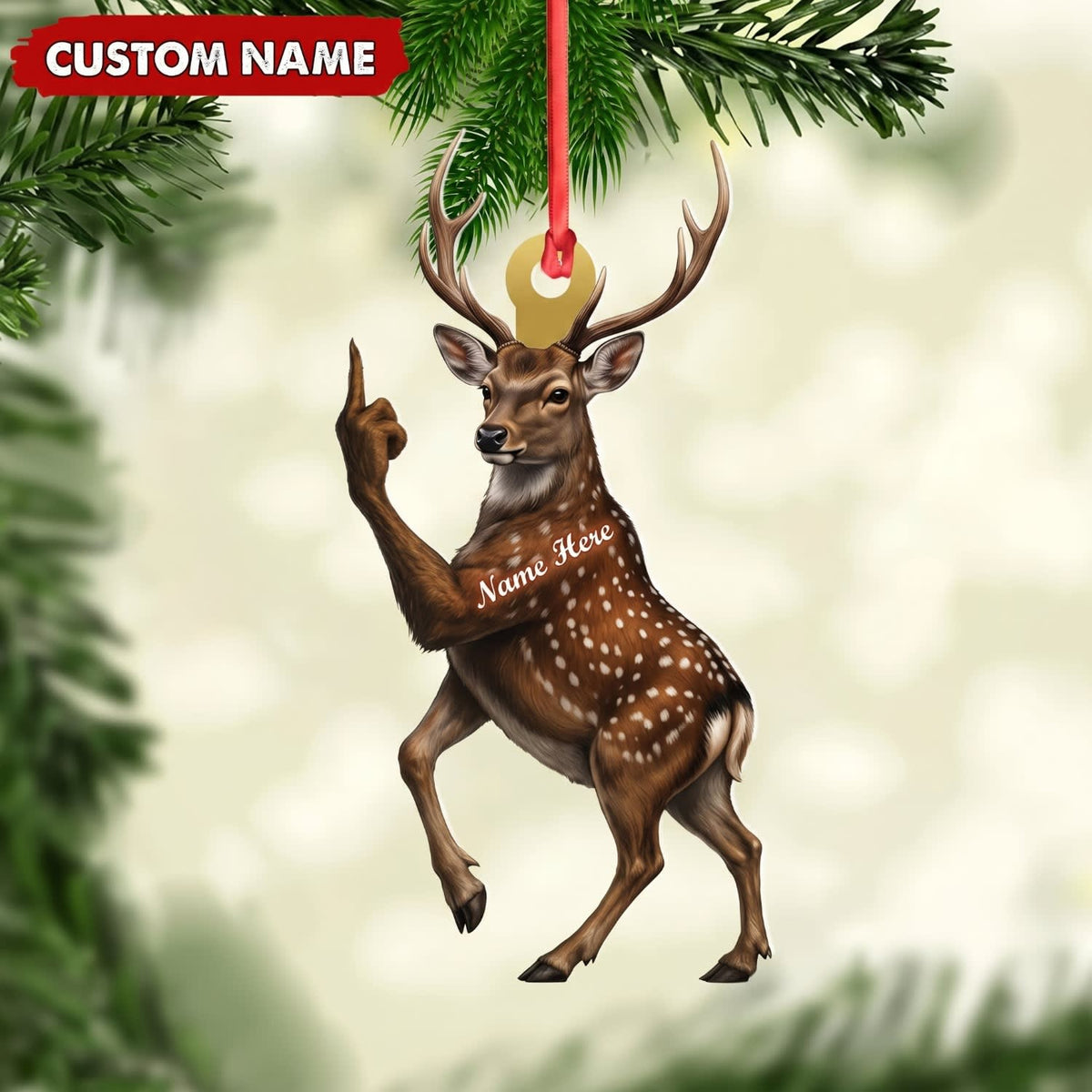 MollyTee Deer Hunting Middle Finger Gesture Personalized Hunter Christmas Gift Customized Name 3D-Look Keychain And Ornament - image 1