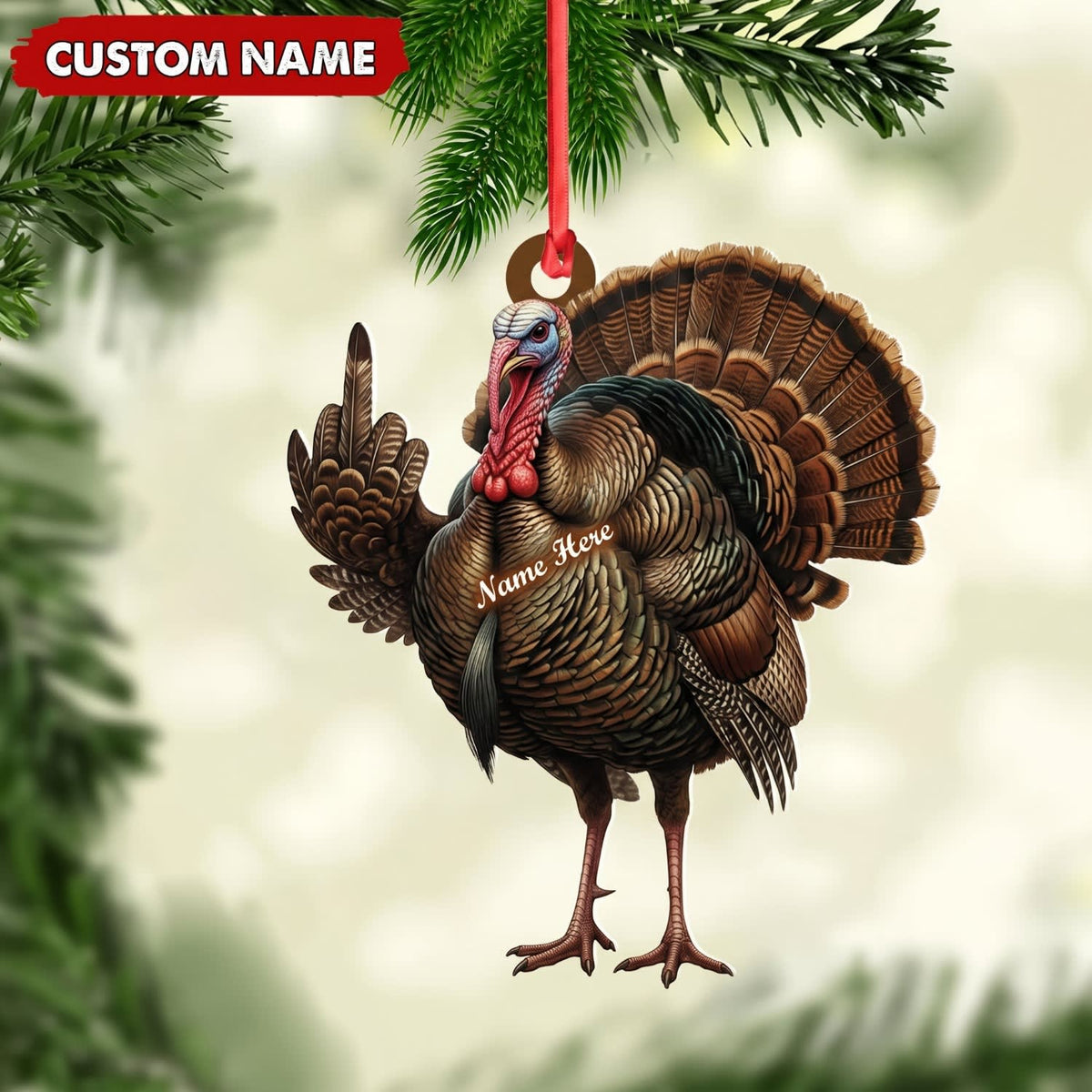 MollyTee Turkey Hunting Middle Finger Gesture Personalized Turkey Hunter Gift Customized Name 3D-Look Keychain And Ornament - image 1