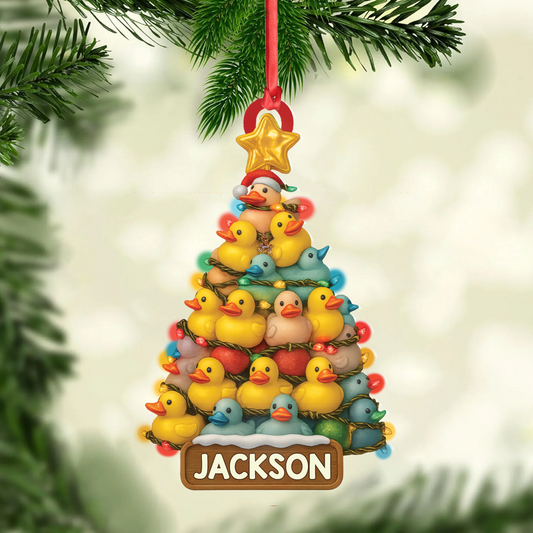 MollyTee Personalized Funny Rubber Duck Acrylic Christmas Tree Ornament - Custom Name Xmas Decoration for Hunter or Family, Cute Holiday Ornament - image 2