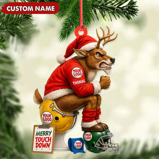 MollyTee Personalized Football Christmas Ornament, Custom Reindeer Santa Touchdown Decoration, Funny Custom Name Team Logo Gift MT2411 - image 2