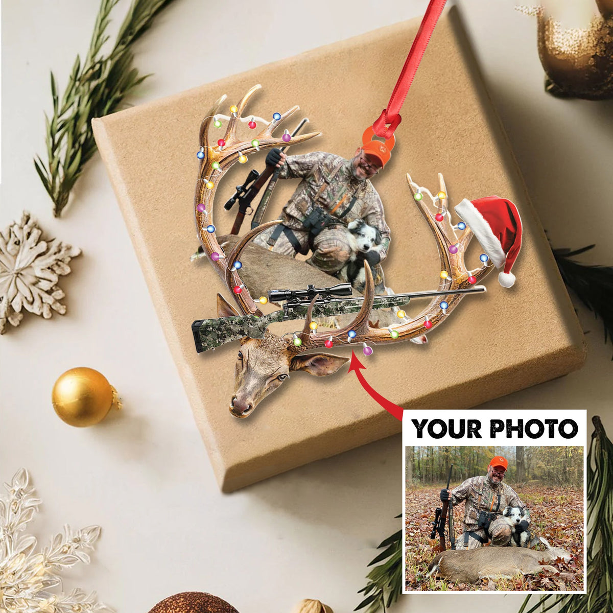 MollyTee Personalized Hunting Aclyric Christmas Ornament Custom Photo Deer Antler Gift for Hunters - image 5