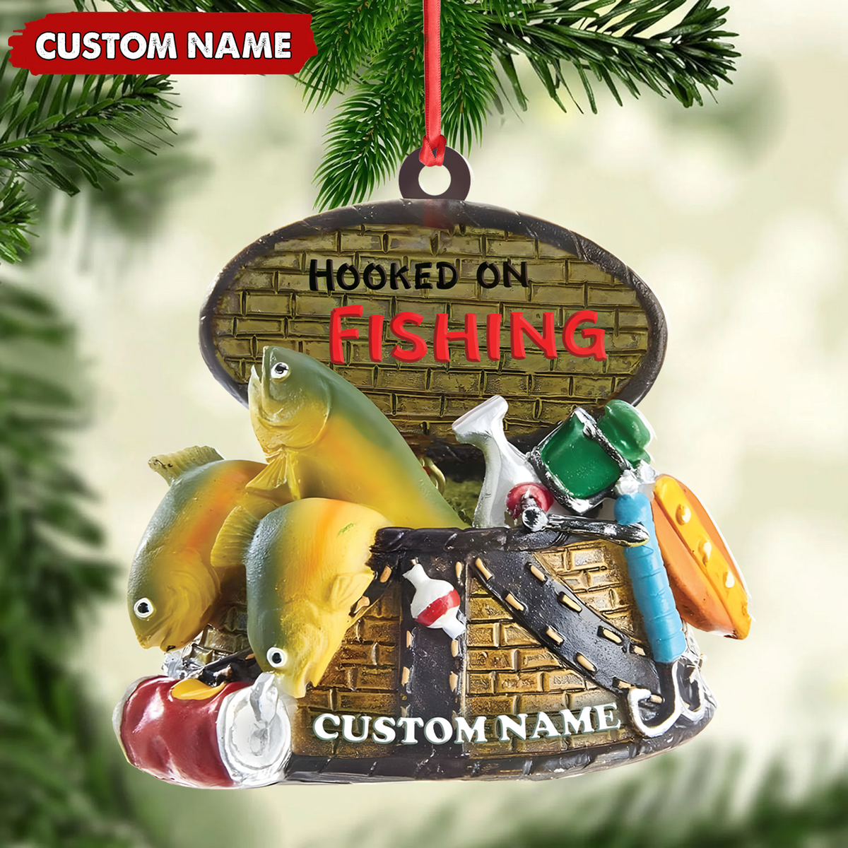 MollyTee Custom Fishing Ornament - Personalized Hooked on Fishing Christmas Decoration - image 2