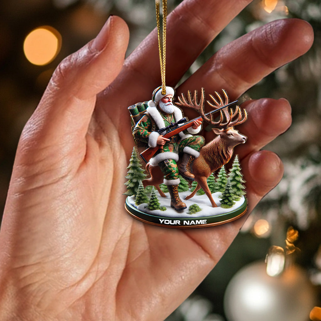 MollyTee Custom Name Santa Deer Hunting Ornament, Deer Hunter Christmas Gift 2D Flat - image 2