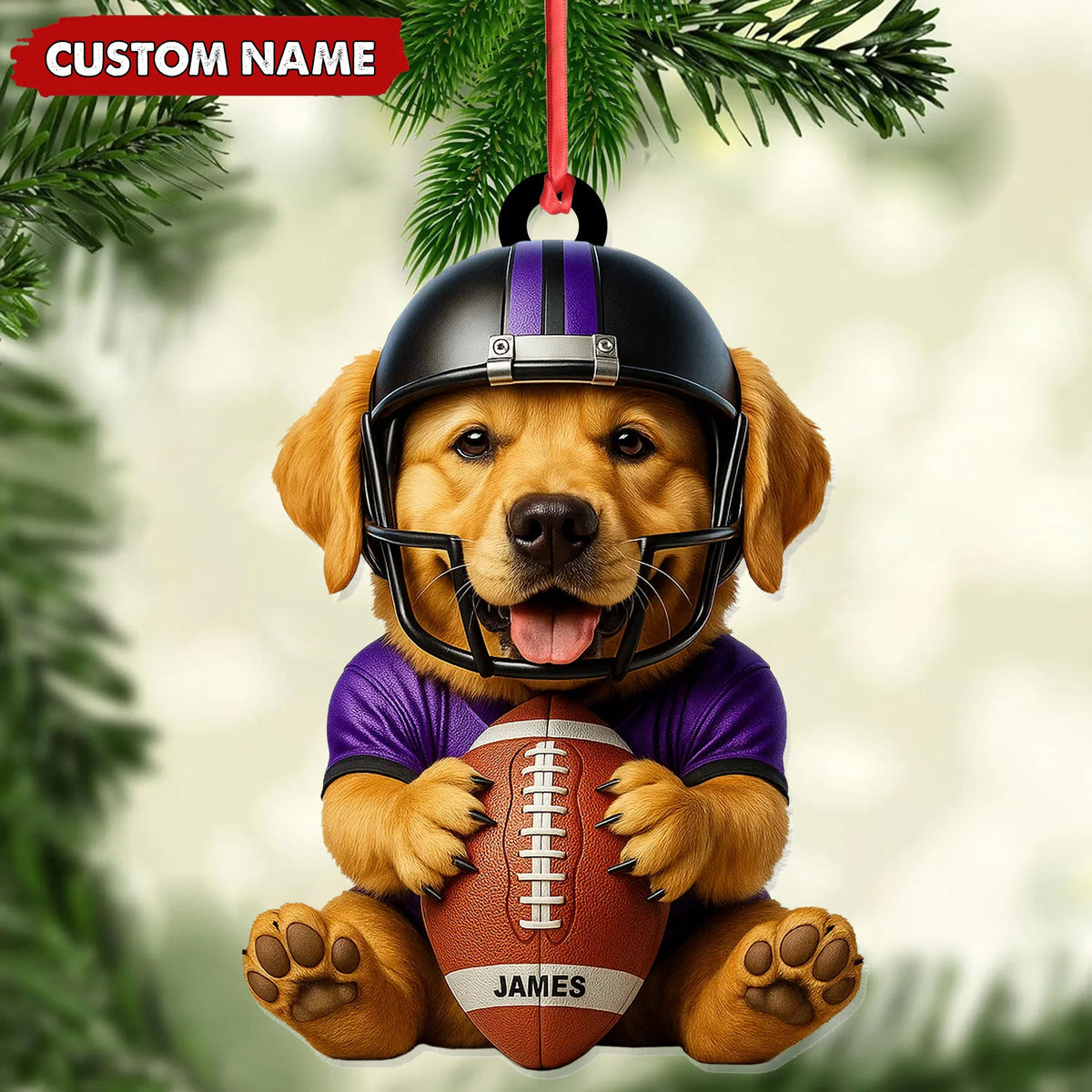MollyTee Personalized Football Puppy Christmas Ornament And Keychain, Custom Name Dog in Helmet Holding Ball, Cute Pet Lover Tree Decoration - image 5