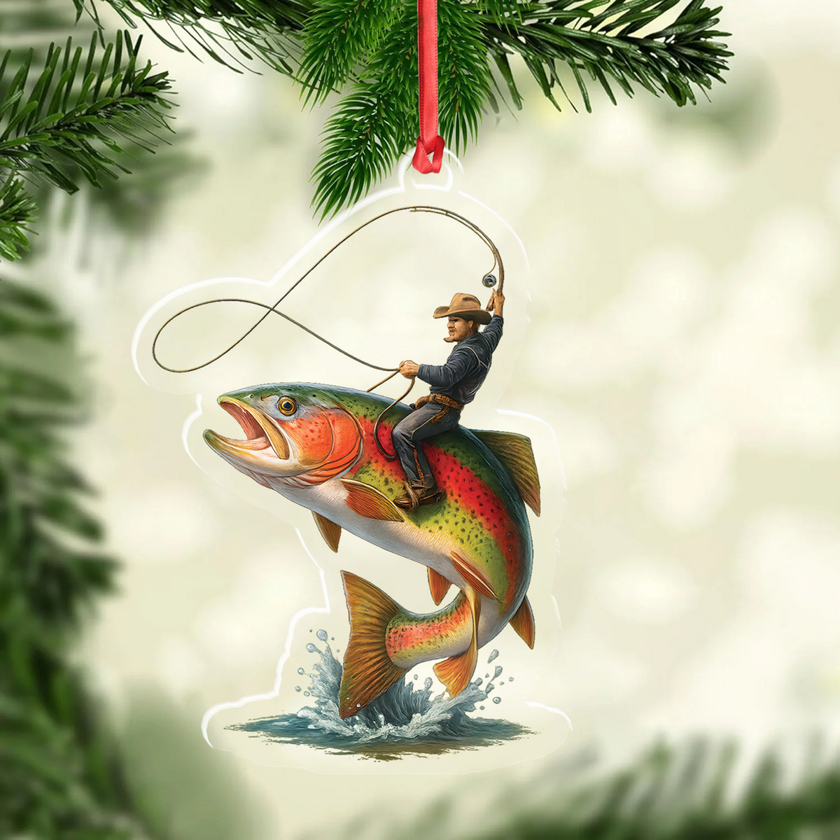 MollyTee Personalized Funny Fishing Acrylic Ornament - Cowboy Riding Fish Christmas Decoration for Fishermen - image 2