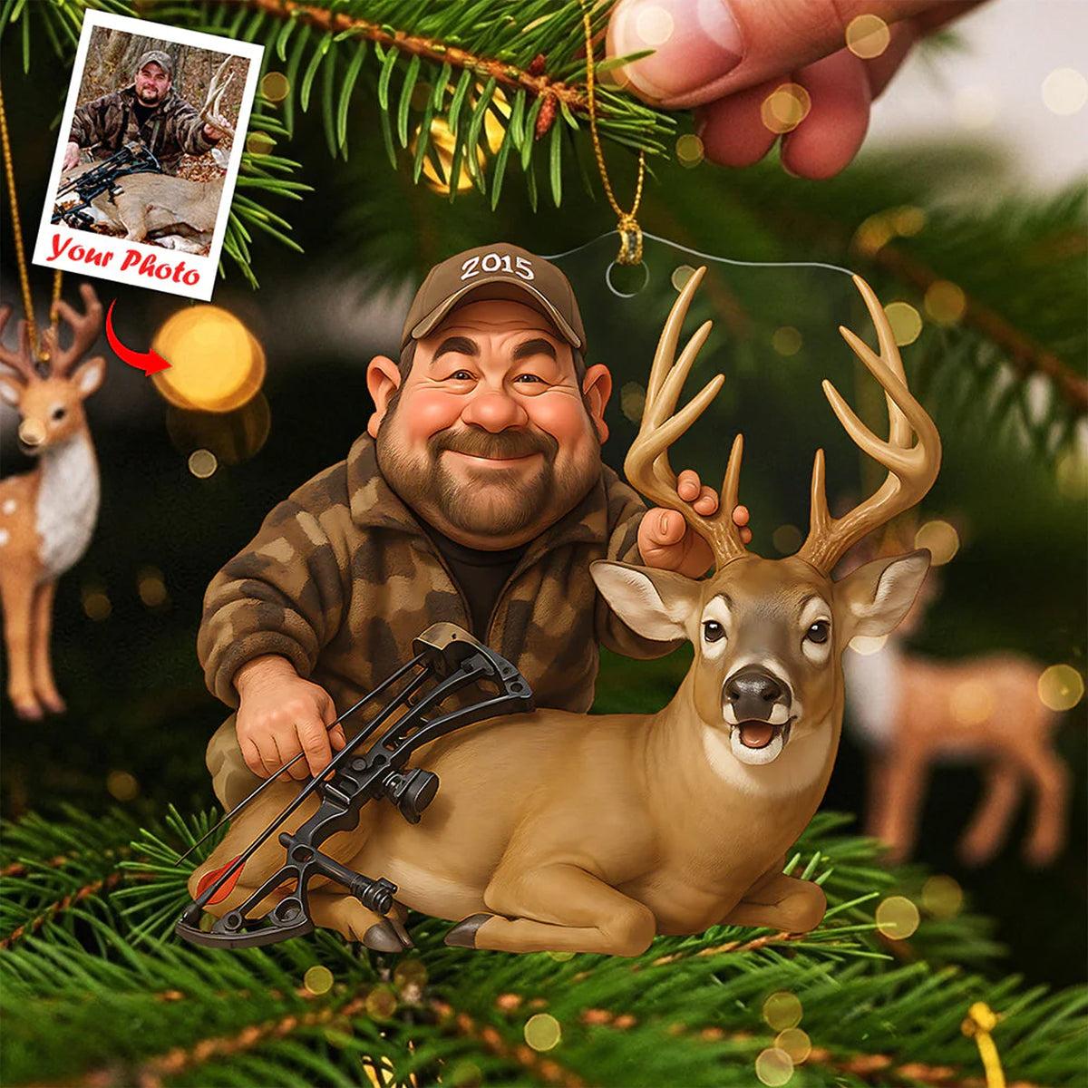 MollyTee Personalized Hunting Acrylic Christmas Ornament Custom Photo Caricature Gift For Hunters - image 3