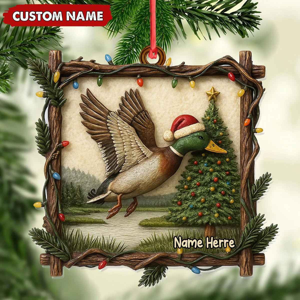 MollyTee Personalized Flying Duck Christmas Ornament, Custom Name Hunting Gift for Outdoor Lovers - image 2