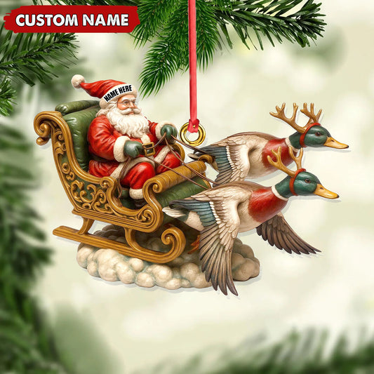 MollyTee Personalized Santa Sleigh Duck Ornament, Custom Name Christmas Gift for Hunters - image 2