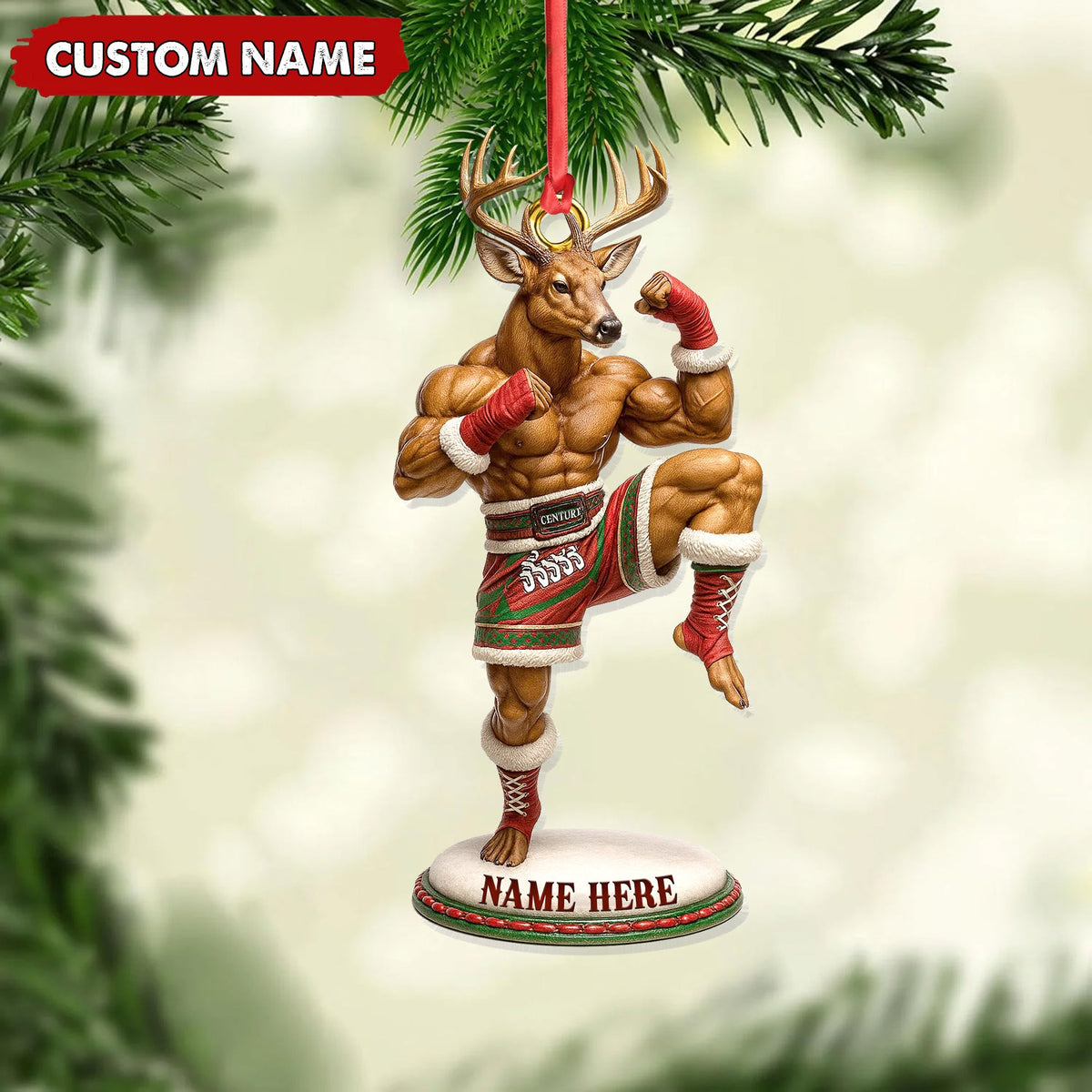MollyTee Custom Name Muay Thai Deer Ornament, Funny Boxing Deer Christmas Decoration - image 2