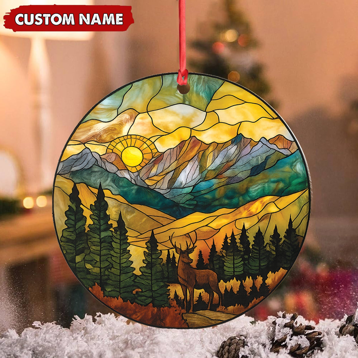 MollyTee Personalized Deer Stained Glass Acrylic Ornament - Mountain Sunrise Christmas Tree Decoration Gift - image 6