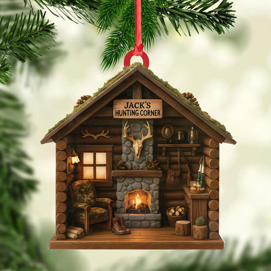 MollyTee Personalized Hunter’s Cabin Ornament, Custom Log Cabin Christmas Decoration for Outdoor Lovers - image 2