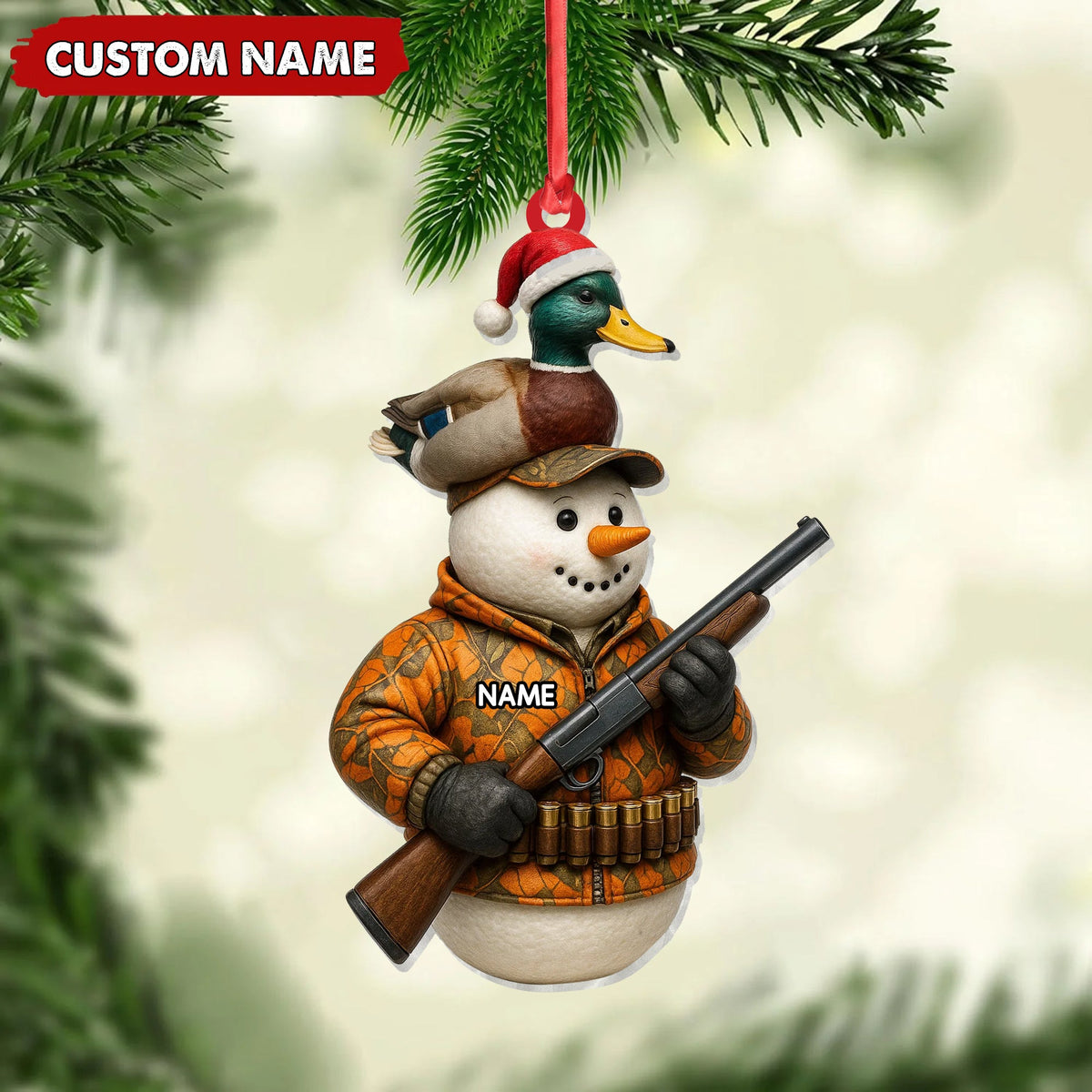 MollyTee Personalized Duck Hunter Snowman Ornament, Custom Name Christmas Decoration for Hunters - image 2