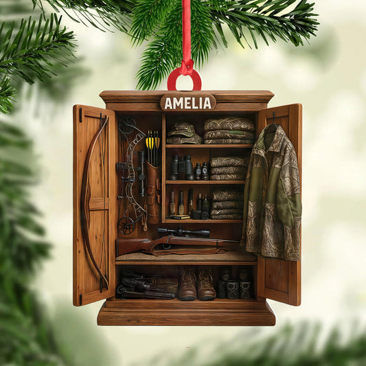 MollyTee Personalized Hunter’s Gear Closet Ornament, Custom Name Hunting Equipment Christmas Decoration - image 2