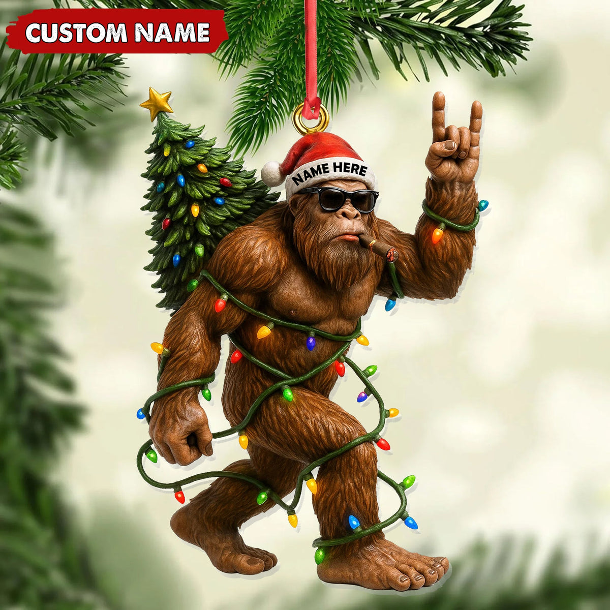 MollyTee Personalized Bigfoot Christmas Ornament, Custom Name Funny Holiday Gift for Hunters - image 2