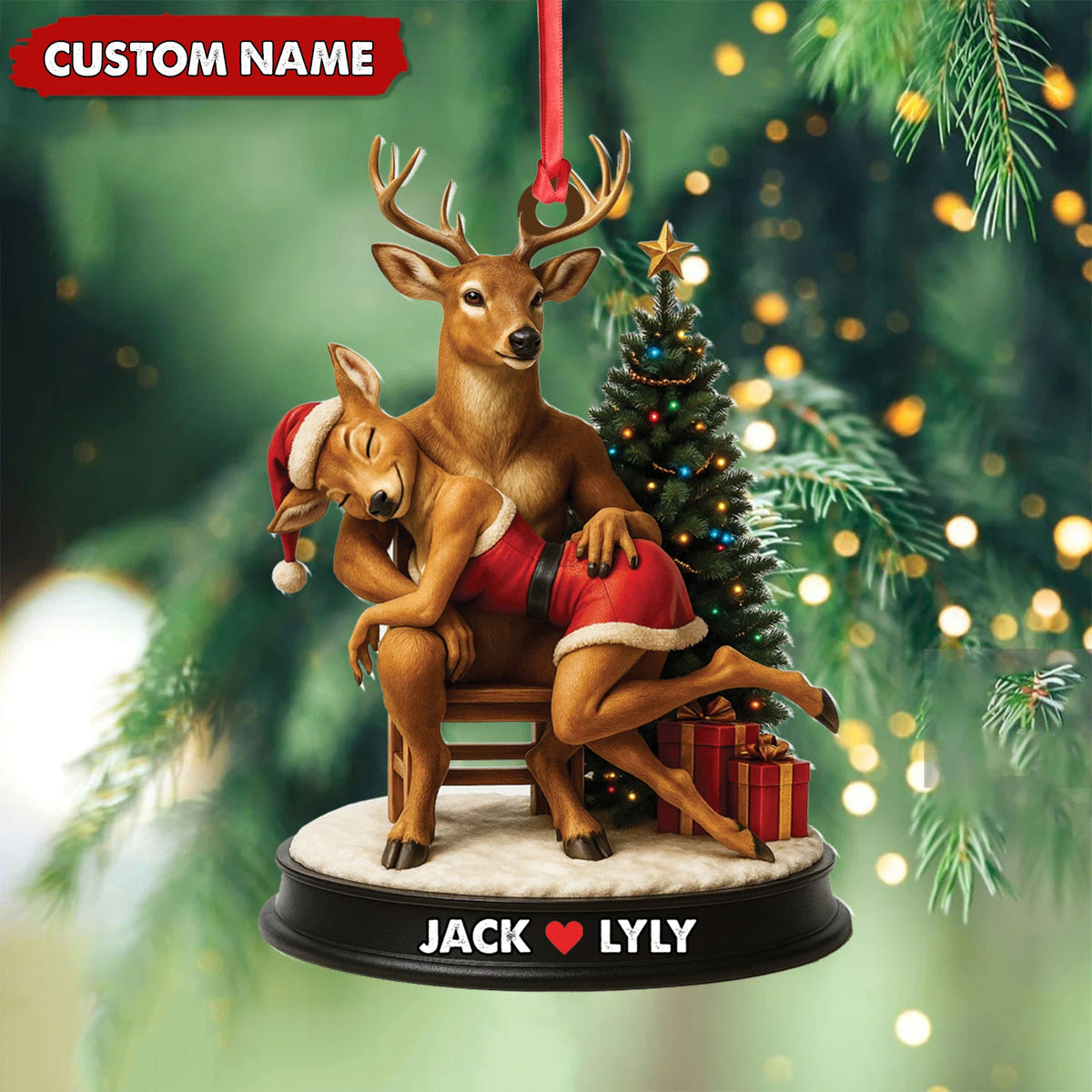 MollyTee Personalized Acrylic Deer Couple Christmas Ornament - Romantic Holiday Decor for Couples & Wildlife Lovers - image 3