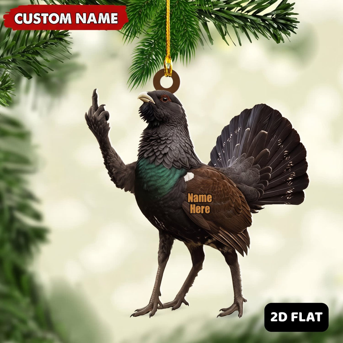 MollyTee Capercaillie Hunting Middle Finger Gesture Game Bird Hunter Gift Customized Name 3D-Look Keychain And Ornament - image 1
