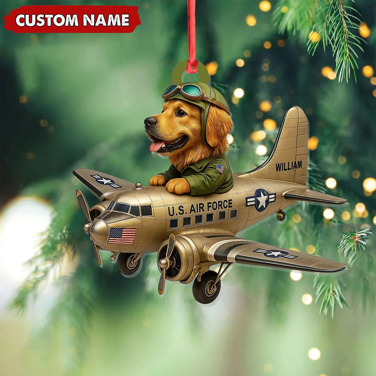 MollyTee Personalized Dog Pilot Christmas Ornament And Keychain, Custom Name U.S. Air Force Airplane, Military Dog Lover Tree Decor Gift - image 5