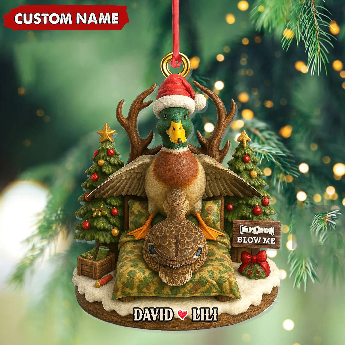 MollyTee Funny Duck Hunter Couple Ornament, Personalized Christmas Gift for Hunting Lovers - image 3