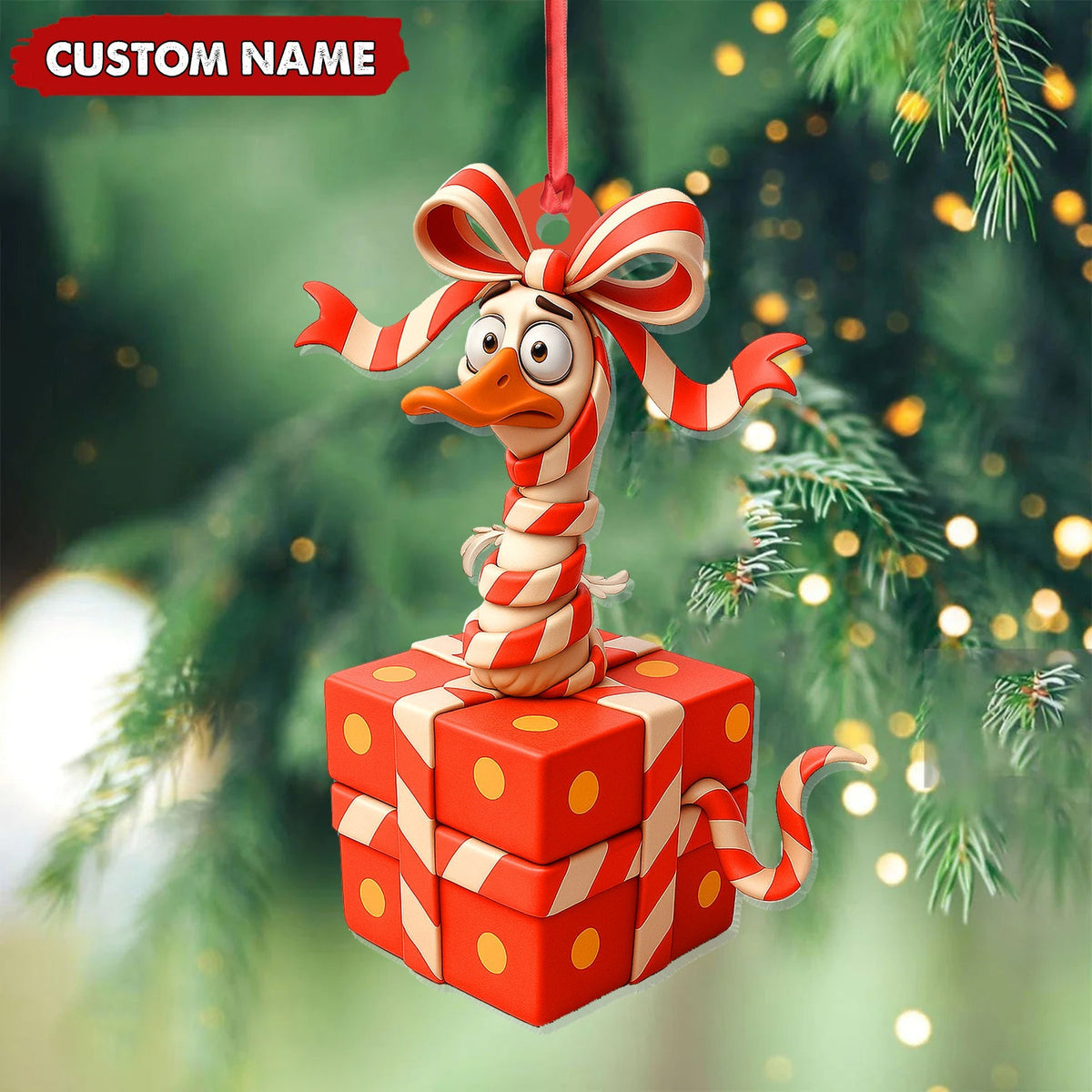 MollyTee Personalized Funny Duck Gift Box Acrylic Ornament - Hilarious Christmas Decor, Perfect Gag Gift for Friends & Coworkers - image 3