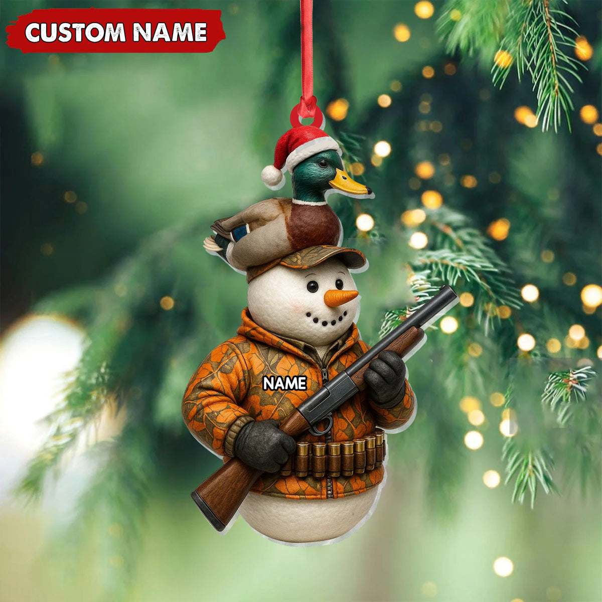 MollyTee Personalized Duck Hunter Snowman Ornament, Custom Name Christmas Decoration for Hunters - image 3