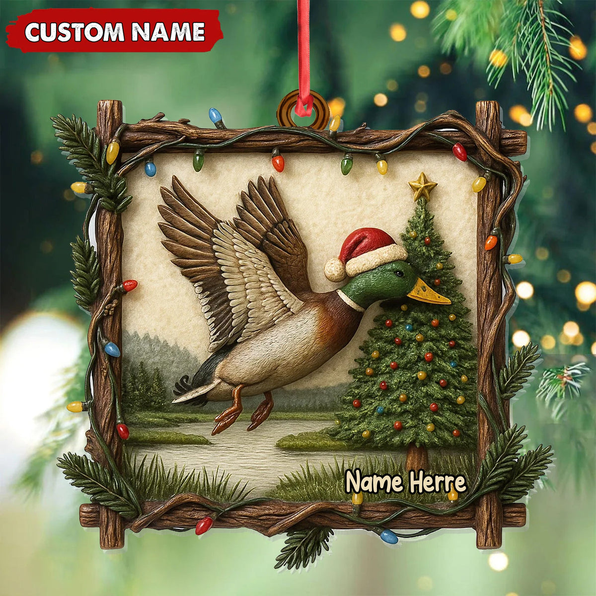 MollyTee Personalized Flying Duck Christmas Ornament, Custom Name Hunting Gift for Outdoor Lovers - image 3