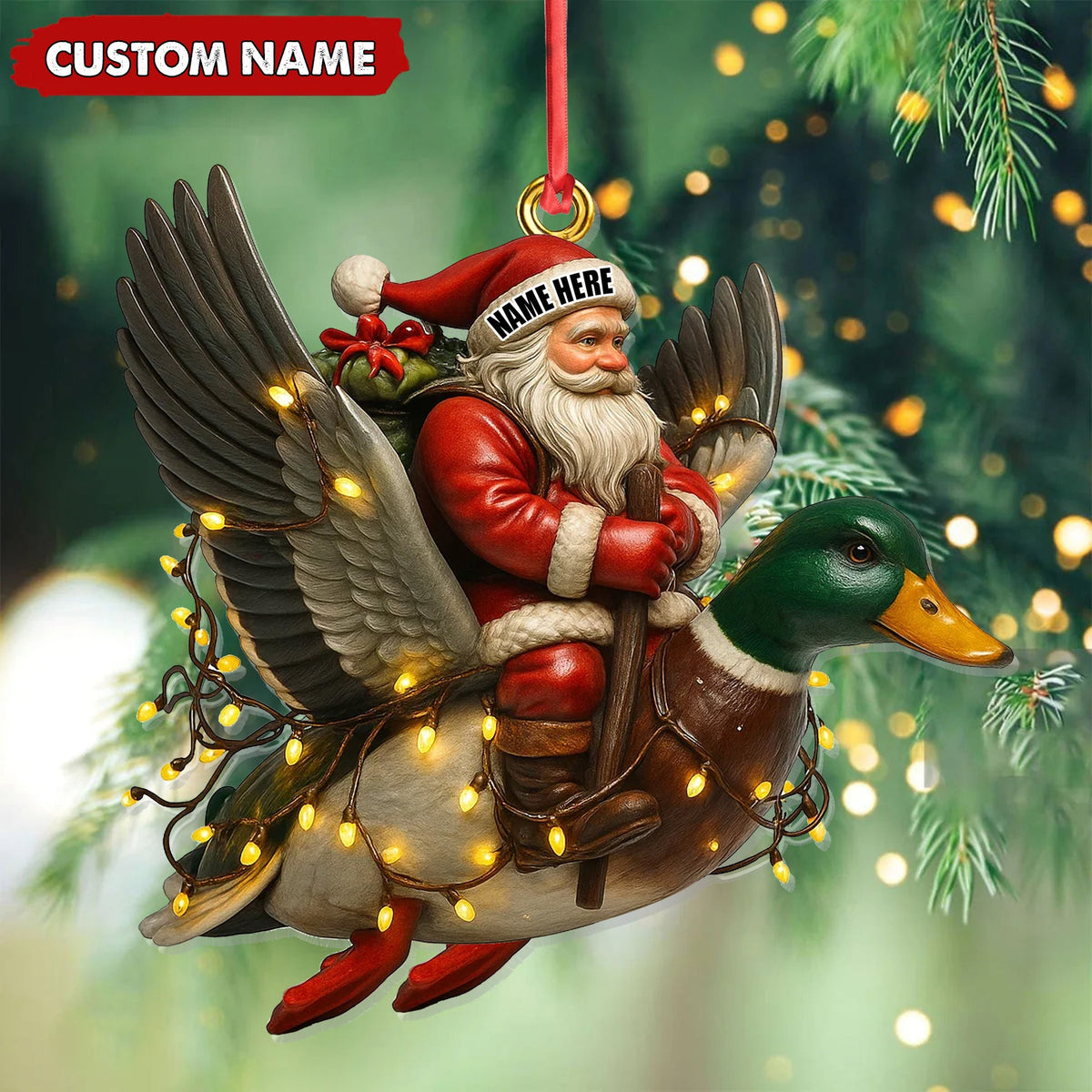 MollyTee Personalized Santa Riding Duck Ornament, Custom Name Christmas Gift for Hunters - image 3