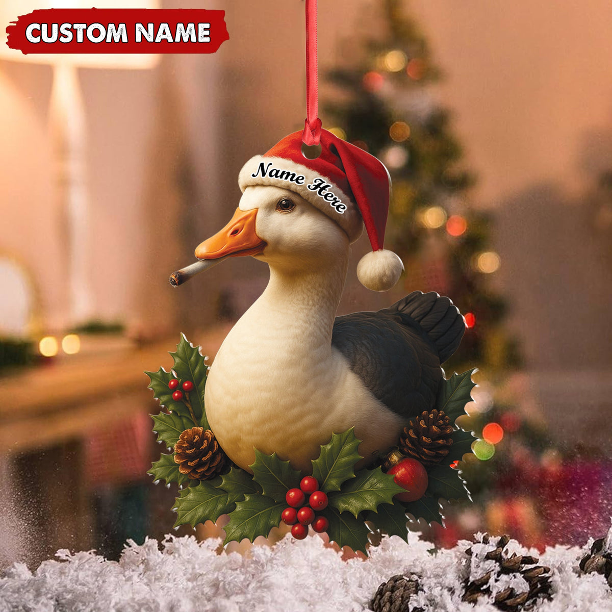 MollyTee Personalized Funny Duck Smoking Acrylic Christmas Ornament - Custom Name Holiday Gift for Hunters & Outdoor Lovers - image 4