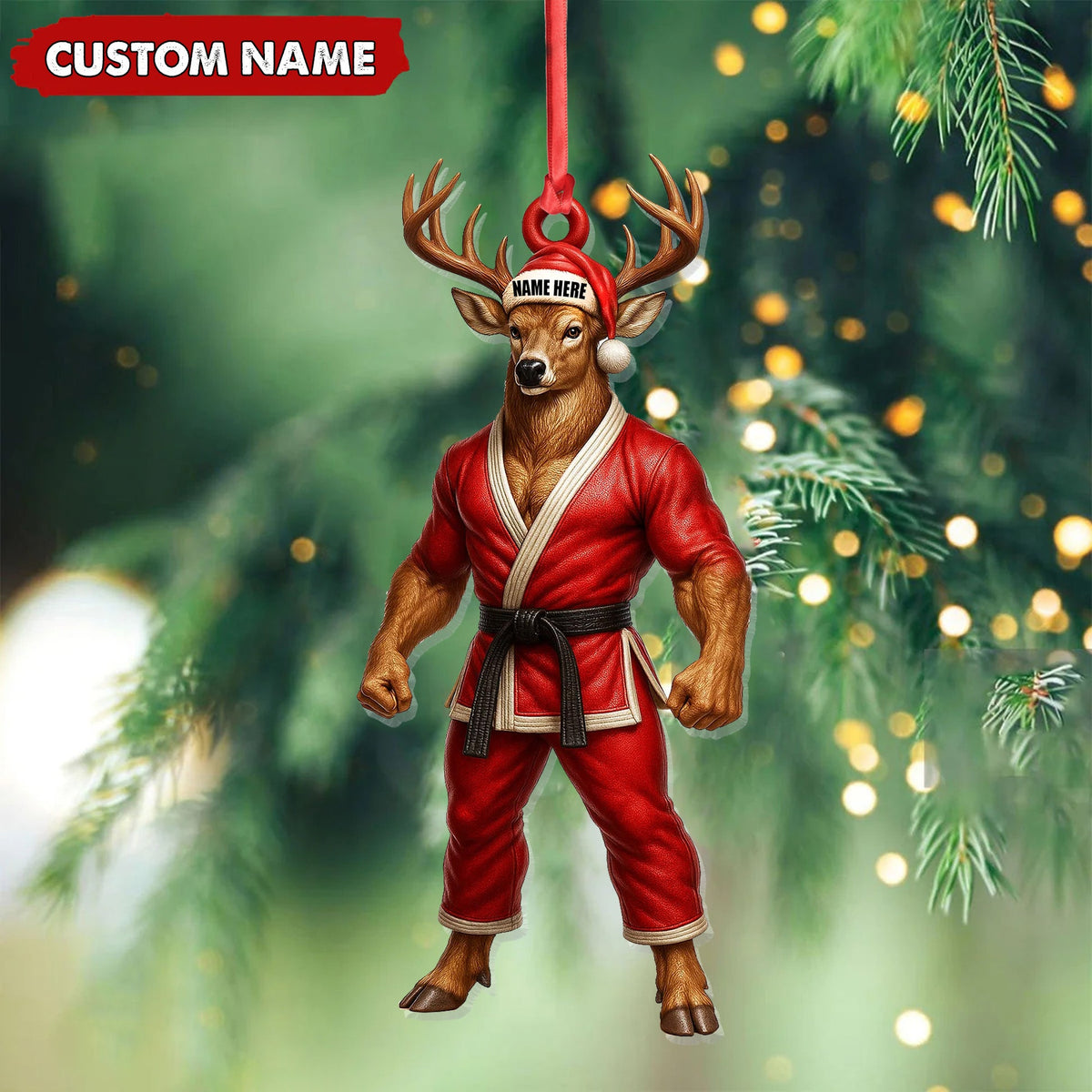 MollyTee Personalized Karate Deer Ornament, Custom Name Martial Arts Christmas Decoration - image 6