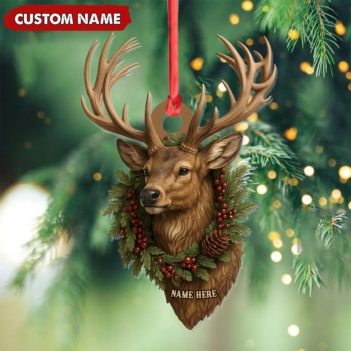 MollyTee Personalized Rustic Deer Head Christmas Acrylic Ornament - 3D-Look Holiday Decor & Perfect Gift for Hunters & Nature Lovers - image 3