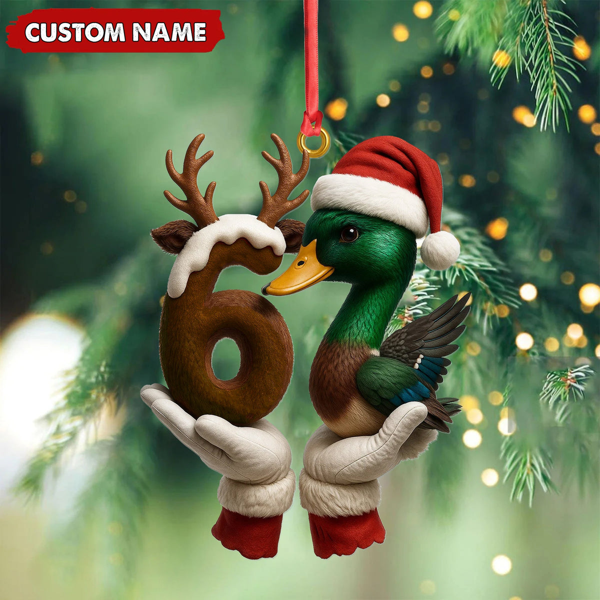 MollyTee Personalized Trend 67 Duck Christmas Ornament, Custom Name Six Seven Reindeer 6 and Duck Design, Funny Meme Holiday Tree Decoration - image 4