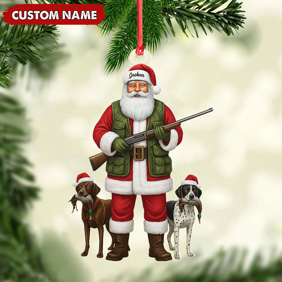 MollyTee Personalized Santa Hunter Christmas Ornament - Funny Dog Lover Acrylic Holiday Decor - image 2