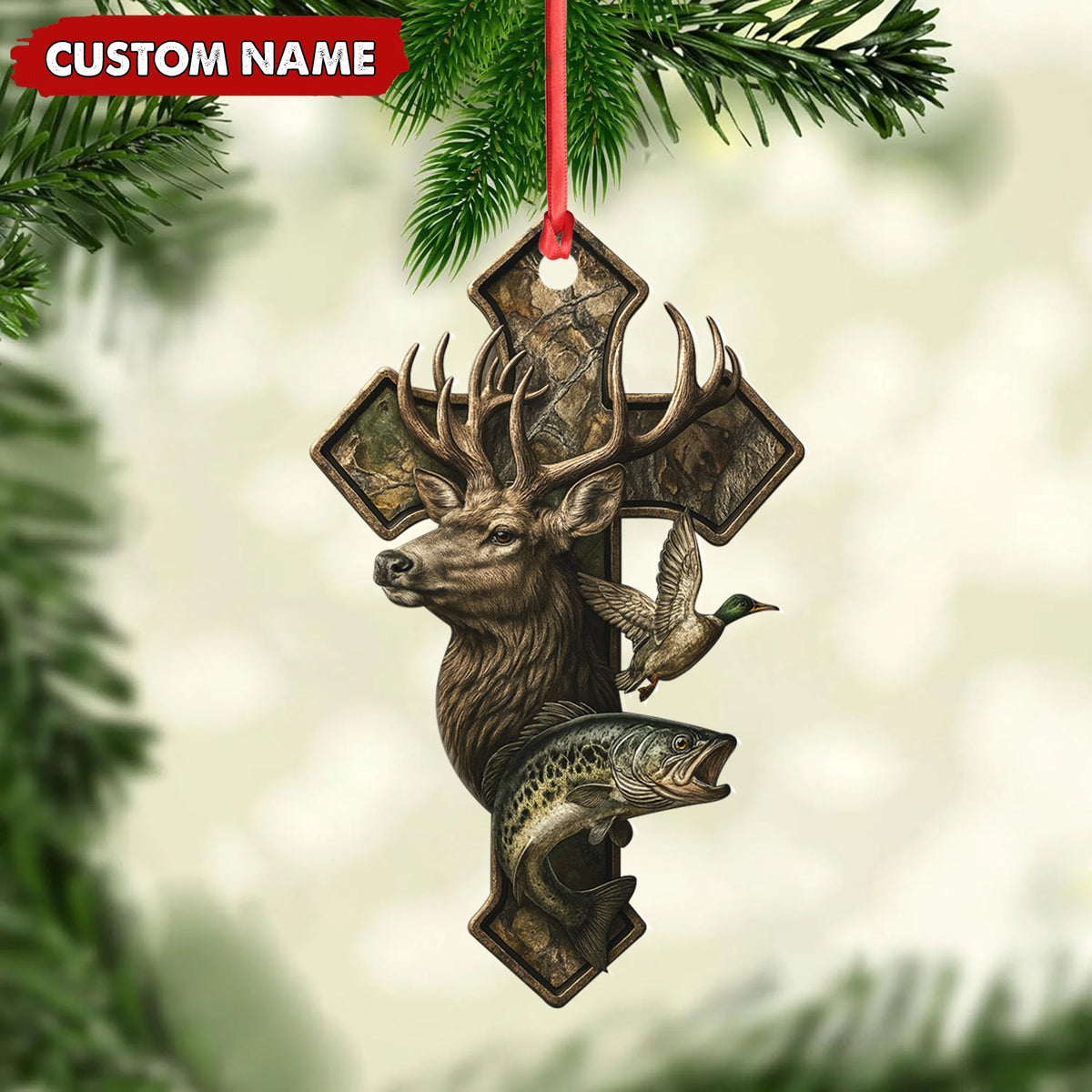 MollyTee Personalized Hunter Acrylic Ornament - Deer, Duck & Fish Cross Design for Christmas Tree Decor - image 3