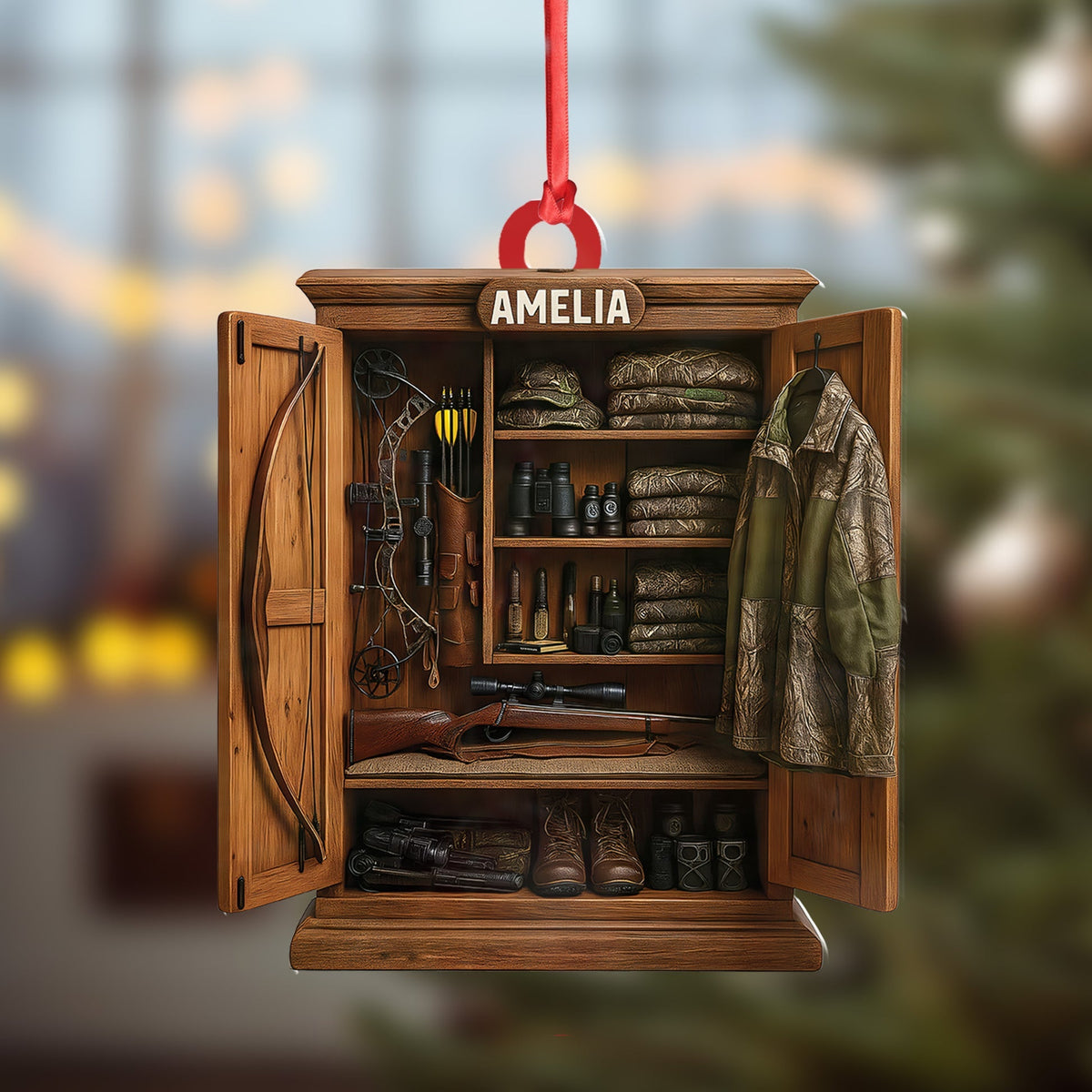 MollyTee Personalized Hunter’s Gear Closet Ornament, Custom Name Hunting Equipment Christmas Decoration - image 4