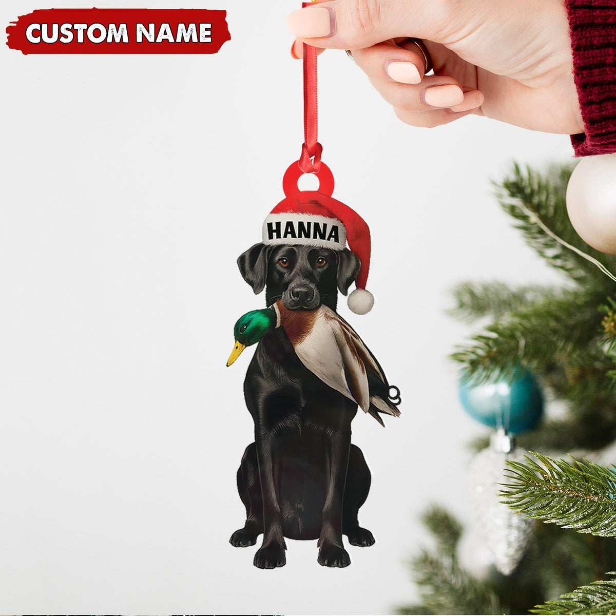 MollyTee Personalized Hunting Dog Christmas Ornament with Duck - Custom Name Lab Retriever Holiday Decor - image 6