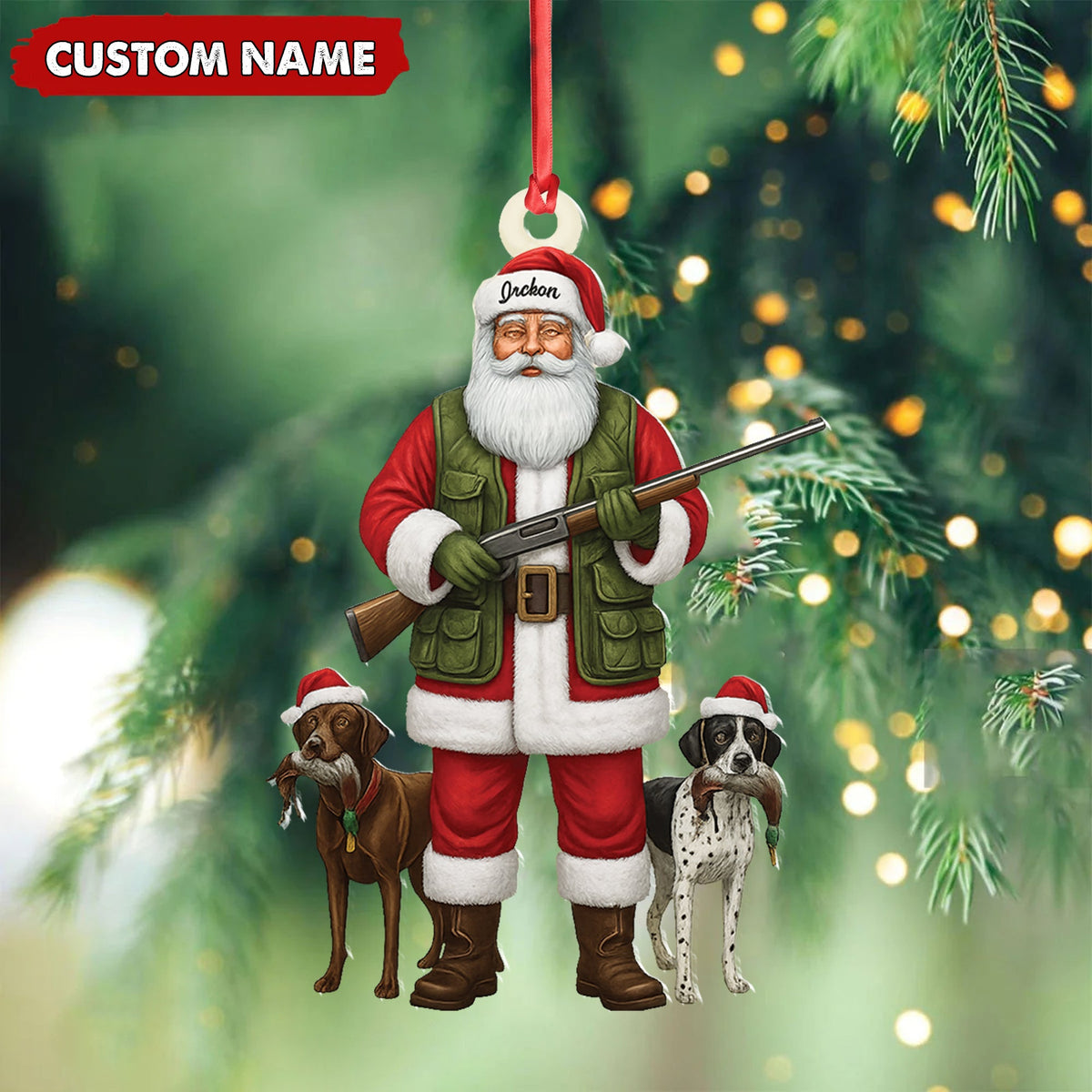 MollyTee Personalized Santa Hunter Christmas Ornament - Funny Dog Lover Acrylic Holiday Decor - image 4