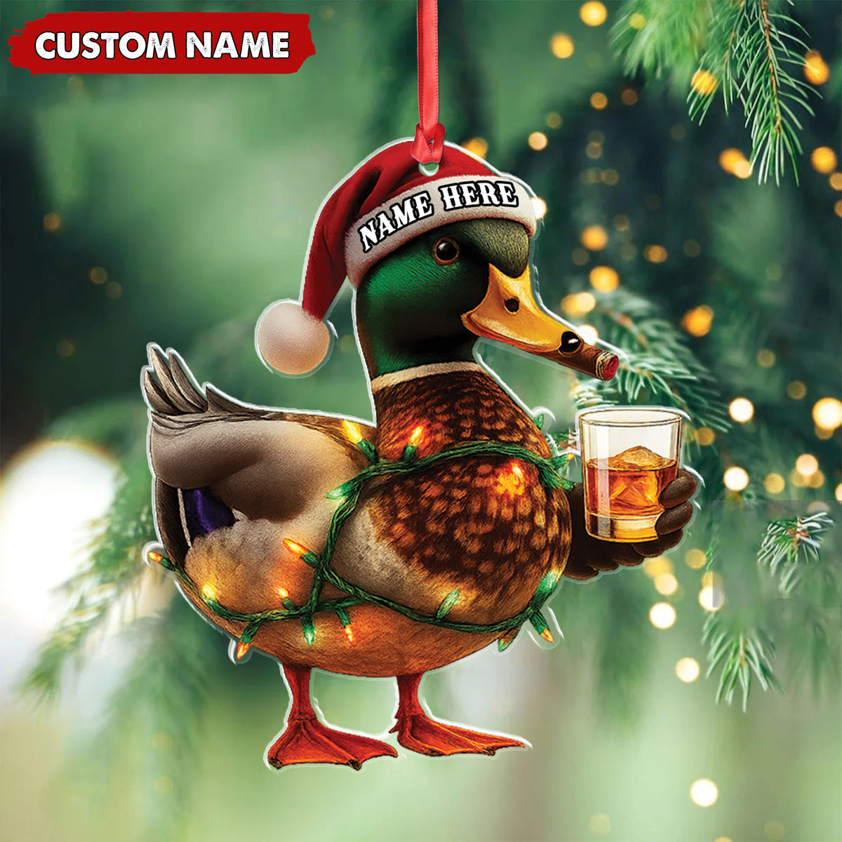 MollyTee Personalized Funny Duck Smoking Acrylic Christmas OrnamentCustom Name Drinking Gift For Hunters - image 4