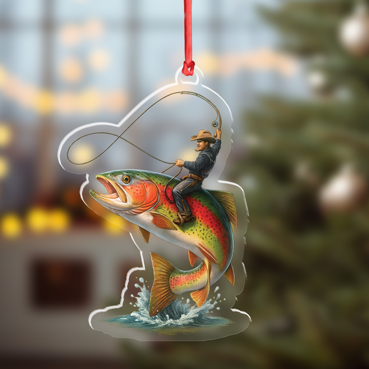 MollyTee Personalized Funny Fishing Acrylic Ornament - Cowboy Riding Fish Christmas Decoration for Fishermen - image 4
