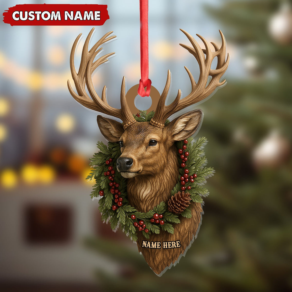MollyTee Personalized Rustic Deer Head Christmas Acrylic Ornament - 3D-Look Holiday Decor & Perfect Gift for Hunters & Nature Lovers - image 4